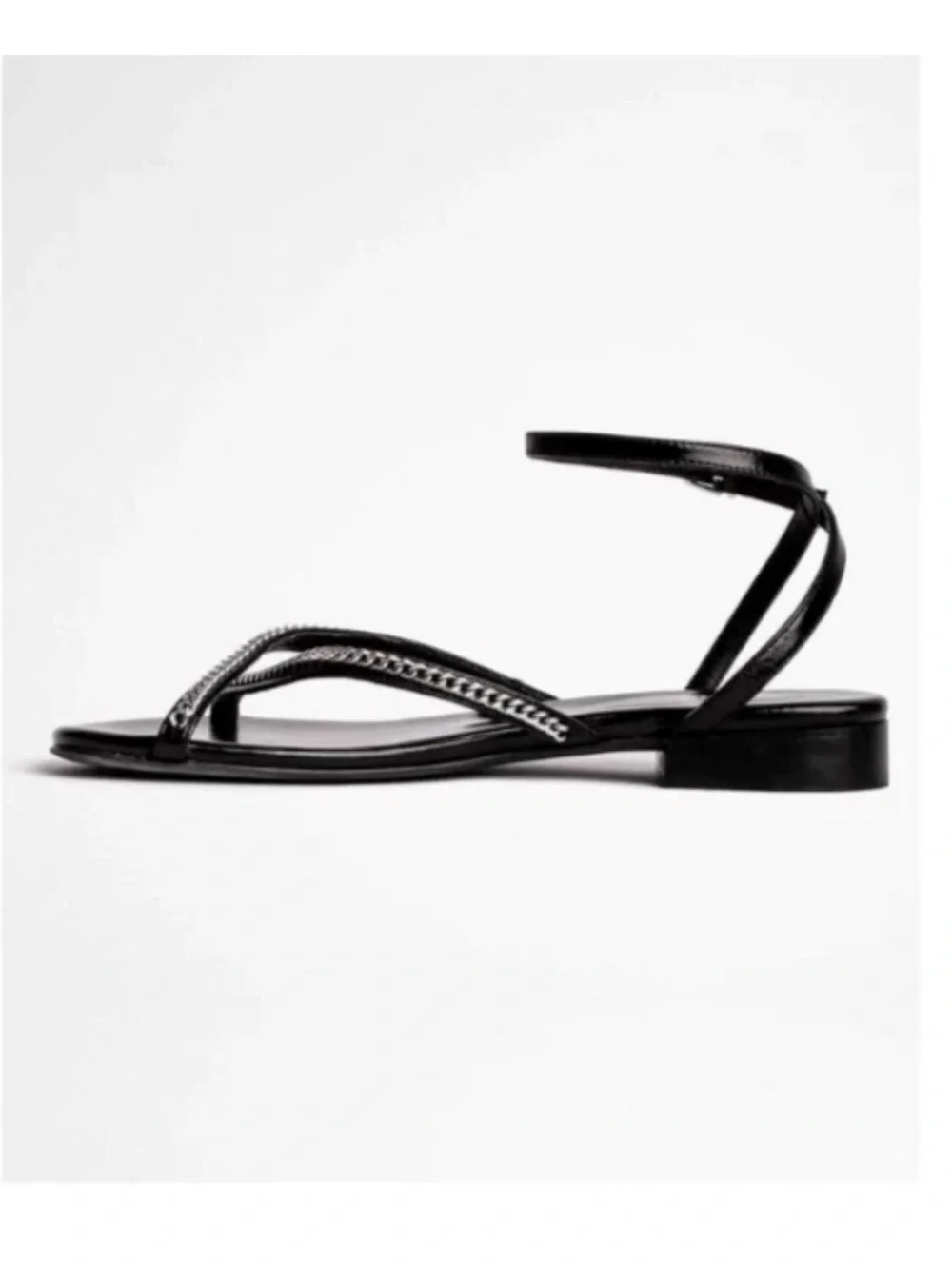 Zadig & Voltaire Womens Sandals Size 41 (10) Rocky Patent Chains Silver Noir